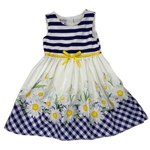 Blueberi Boulevard Dress Kids 3T Navy White Yellow Daisy Stripe Gingham Easter